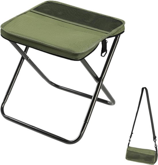 Opvouwbare Kruk Rugzak - Multifunctionele Kruk met Rugzak - Oxford Stof en Koolstofstaal - Draagbare Vouwbare Stoel - Voor Kamperen, Vissen, Wandelen, Strand, Picknick, Reizen - afmetingen slechts 31 x 14 x 5 cm wanneer opgevouwen - Groen