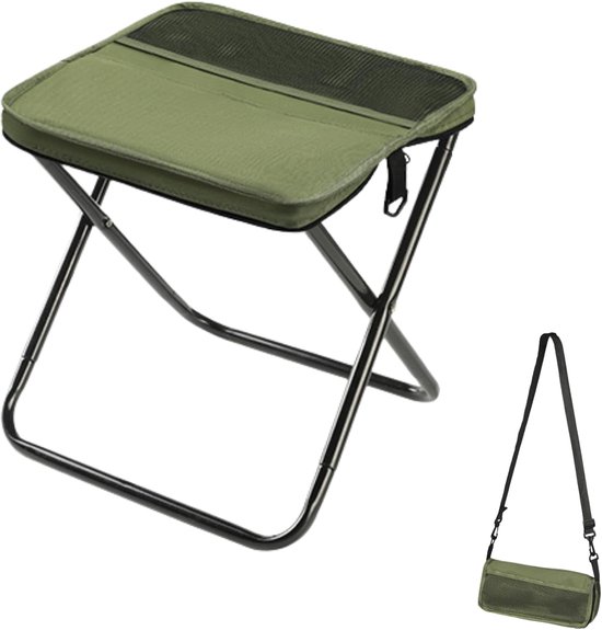 Opvouwbare Kruk Rugzak - Multifunctionele Kruk met Rugzak - Oxford Stof en Koolstofstaal - Draagbare Vouwbare Stoel - Voor Kamperen, Vissen, Wandelen, Strand, Picknick, Reizen - Measures only 31 x 14 x 5 cm when folded - Groen