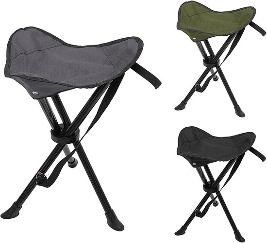 Opvouwbare Kruk - Visserskruk Klapstoel - Outdoor Zitten - Stabiel 3-Poten Ontwerp - 39cm Hoog - Grijs