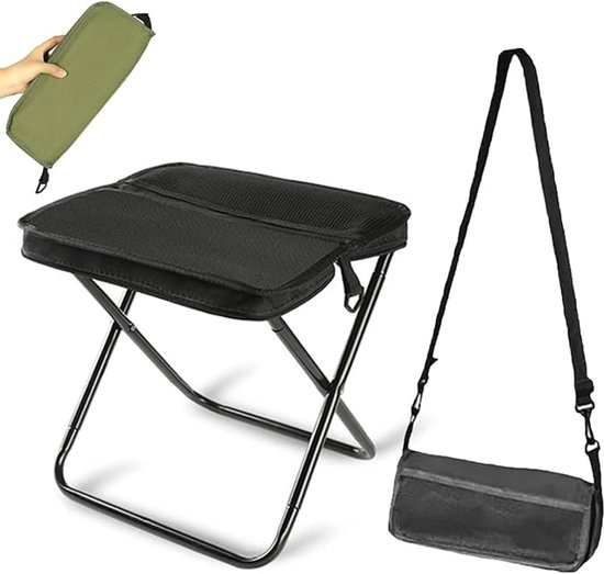Opvouwbare Krukken - Opvouwbare Kampeerstoel - Schoudertas - Opvouwbare Kampeerkruk Buitenkruk - Zakhandtaskruk - Kan Crossbody Gedragen Worden - Visgereedschap - Geschikt Voor Kamperen, Backpacken, Wandelen En Vissen - Zwart