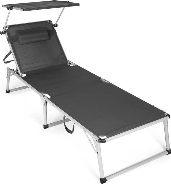 Opvouwbare Ligstoel met Verstelbaar Zonnescherm en Hoofdkussen – Aluminium Strandbed – 193 cm van Lafuma.