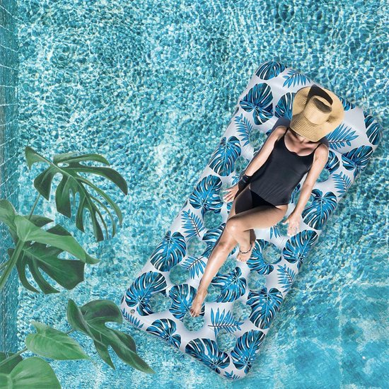Opvouwbare ligstoel voor volwassenen - 4-in-1 waterhangmat - opblaasbaar zwembad - tropisch regenwoudthema - strandspeelgoed (blauw) waterhangmat