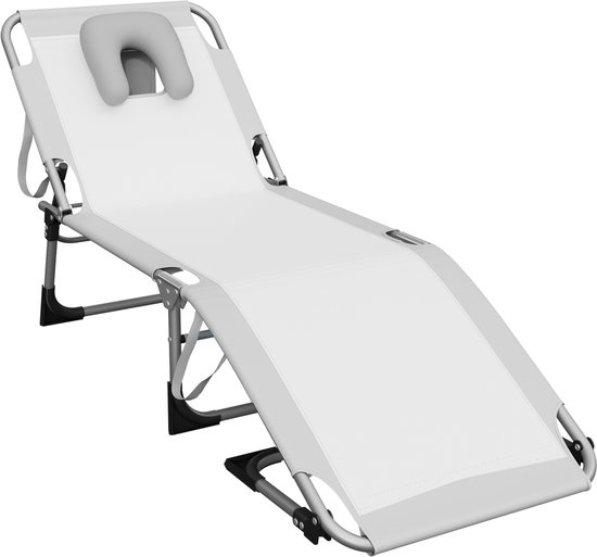 Opvouwbare Ligstoel, Zwembad met Tas, Hoofdsteun, Gezichtsgat, Verstelbare Rugleuning, Relaxstoel van Metalen Frame, Grijs Campingstoel, Zonnebad voor Tuin/Buiten/Terras, NAIZY