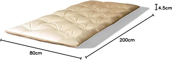 Opvouwbare Matras - Draagbare Futon - Yoga en Massage - 100% Puur Katoen - 80 x 200 cm - Natuurlijk