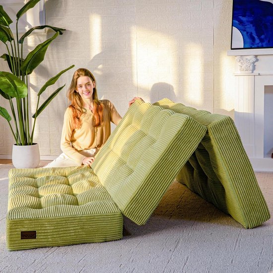 Opvouwbare Matras - Drielaags Futon - Comfortabel Rusten - 15cm Schuimvulling - 90x190 cm - Groen