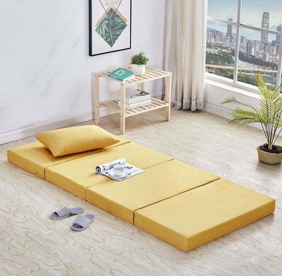 Opvouwbare Matras - Gast Matras - Tijdelijk Slapen - Verwijderbare Hoes - 120x200x8cm - Geel