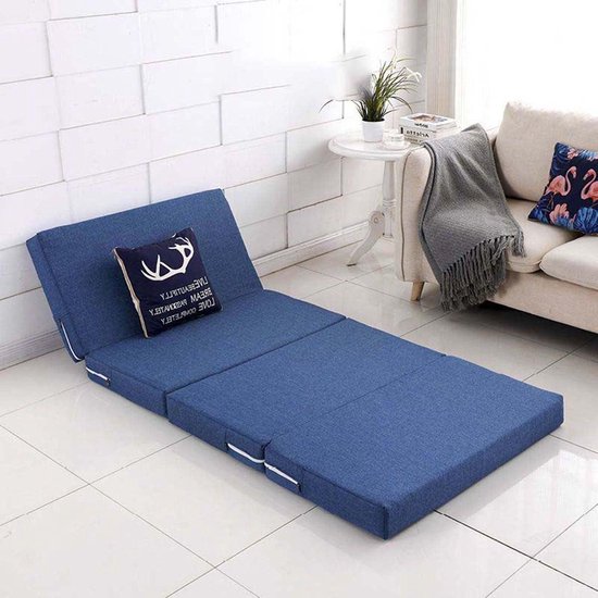 Opvouwbare Matras - Gast Matras - Tijdelijke Slaapplaats - Verwijderbare Wasbare Hoes - 60x200x8cm - Donkerblauw