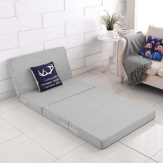 Opvouwbare Matras - Gast Matras Vouwmatras - Tijdelijk Slapen - Hoge Dichtheid Schuim - 60x200x8cm - Lichtgrijs van Merkloos