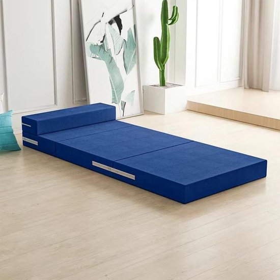 Opvouwbare Matras - Gastbed Vloerbed - Kamperen Reizen - Wasbare Hoes - 160 x 60 cm - Blauw