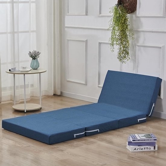 Opvouwbare Matras - Gastematras - Kamperen en Logeren - Afneembare Hoes - 200 x 70 cm - Blauw