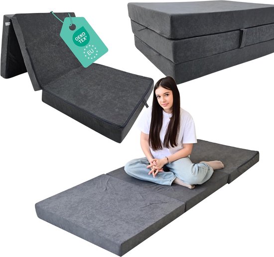 Opvouwbare Matras - Gastenbed Comfort - Logeren en Reizen - Ruimtebesparend Ontwerp - 80x200x10cm - Grijs