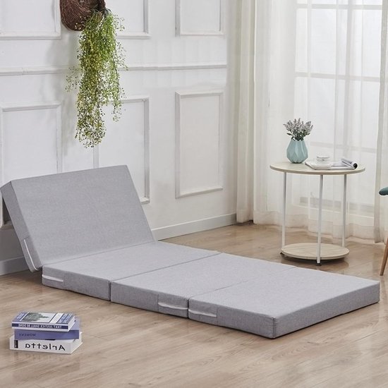 Opvouwbare Matras - Gastenbed - Extra Slaapruimte - Afneembare Hoes - 200x60x5cm - Grijs