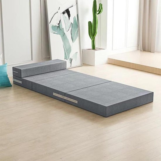 Opvouwbare Matras - Gastenbed Matje - Logeren Kamperen - Wasbare Hoes - 150x60x5 cm - Grijs