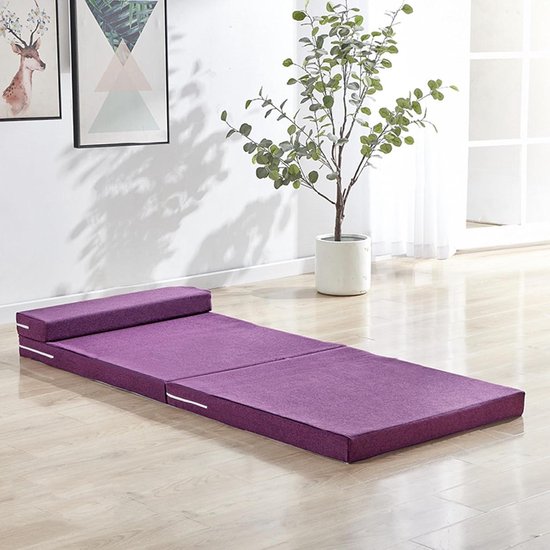 Opvouwbare Matras - Gastenbed Vloermatras - Ruimte Besparen - Wasbare Hoes - 200 x 80 cm - Paars