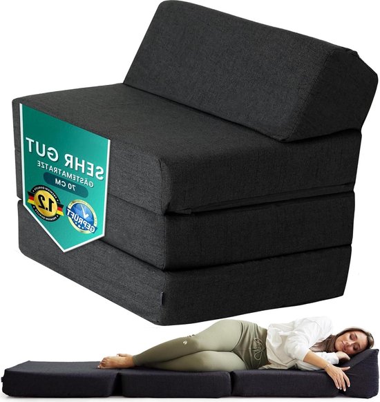 Opvouwbare Matras - Gastenbed VOUWBED - Logeren en Reizen - 14 cm dik - 200 x 70 cm - Zwart
