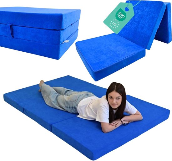Opvouwbare Matras - Gastenmatras Slaapmat - Logeren en Reizen - Lichtgewicht Inklapbaar - 80 x 200 x 10 cm - Blauw