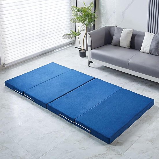 Opvouwbare Matras - Gastmatras Vloermat - Reizen Kamperen - Wasbare Hoes Antislip - 200 x 100 x 10 cm - Blauw