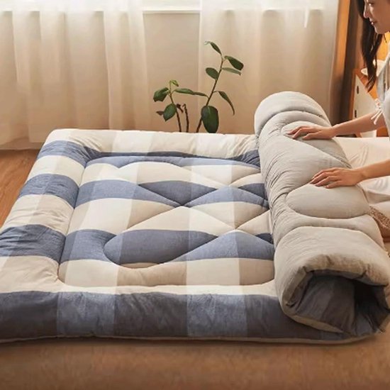 Opvouwbare Matras - Japanse Futon - Comfortabel Slapen - Ademend Katoen - 90 x 200 cm - Blauw Rooster