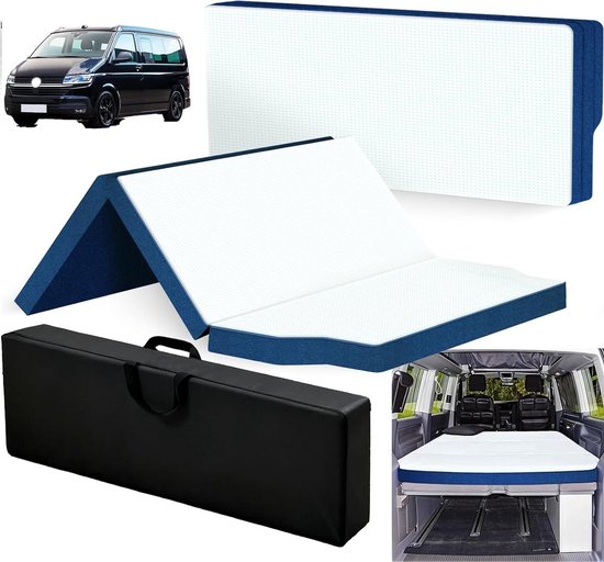 Opvouwbare Matras - Kampeermatras Voertuigmatras - Comfortabel Slapen Onderweg - 8cm Schuim met Hoge Dichtheid - 186x148x8cm - Wit Blauw van Merkloos
