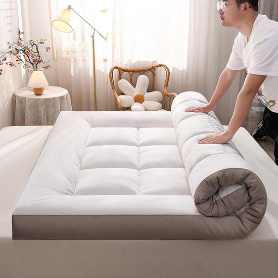 Opvouwbare Matras - Logeerbed Slaapmat - Comfortabel Slapen - 10cm Dikke Vulling - 120x200 cm - Wit Grijs