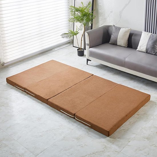 Opvouwbare Matras - Logeerbed Slaapmat - Comfortabel Slapen - Wasbare Hoes - 200 x 120 cm - Koffiebruin