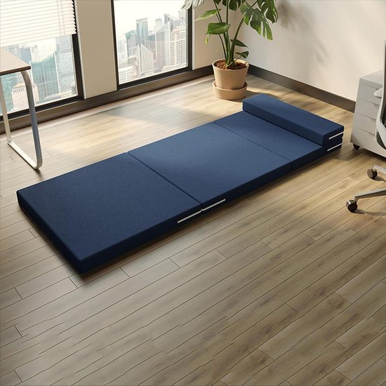 Opvouwbare Matras - Logeerbed Vloermat - Gasten Ontvangen - Afneembare Hoes - 180 x 60 cm - Blauw