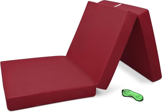 Opvouwbare Matras - Reisbed Logeerbed - Comfortabel Slapen - Wasbare Hoes - 80x195x10 cm - Donkerrood