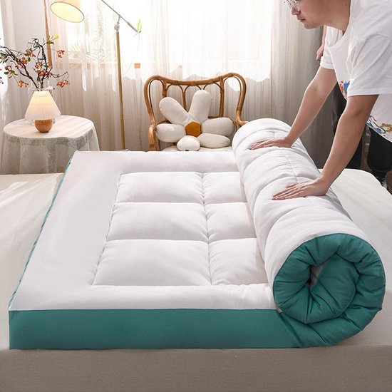 Opvouwbare Matras - Slaapmat Topper - Logeren en Slapen - Extra Dik 10cm - 120x200cm - Wit Groen