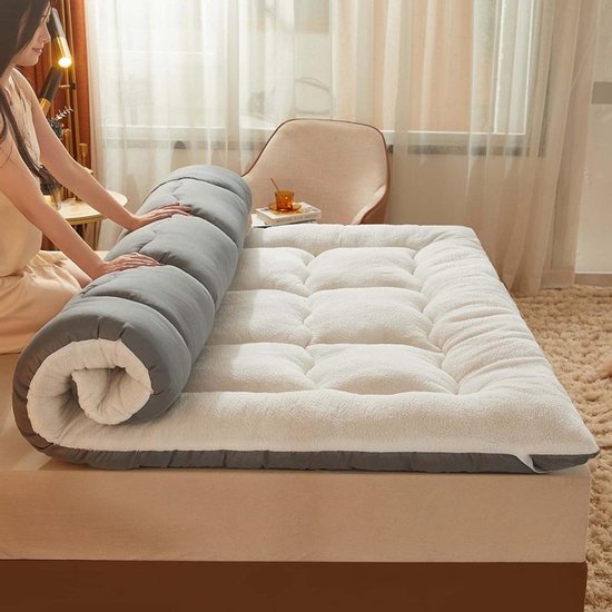 Opvouwbare Matras - Slaapmat Vloermatras - Comfortabel Slapen - Verdikt Lamsfleece - 1.8m x 2m - Wit