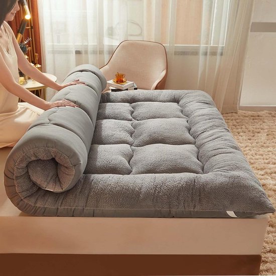 Opvouwbare Matras - Slaapmat Vloermatras - Comfortabel Slapen - Verdikte Lamsfleece - 1.8m x 2m - Grijs