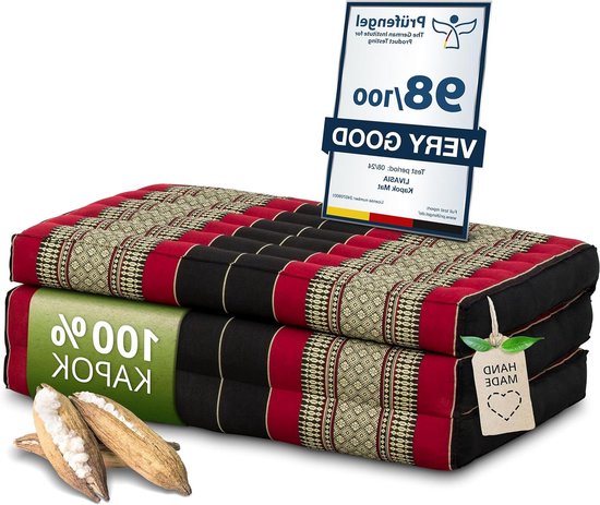 Opvouwbare Matras - Vloermat Yogamat - Ontspannen en Slapen - Natuurlijke Kapokvulling - 140 x 70 cm - Zwart Rood
