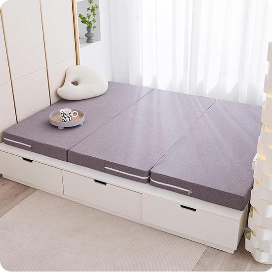 Opvouwbare Matras - Vloermatras Gastenbed - Logeren en Reizen - Machinewasbare Hoes - 200 x 90 x 10 cm - Grijs