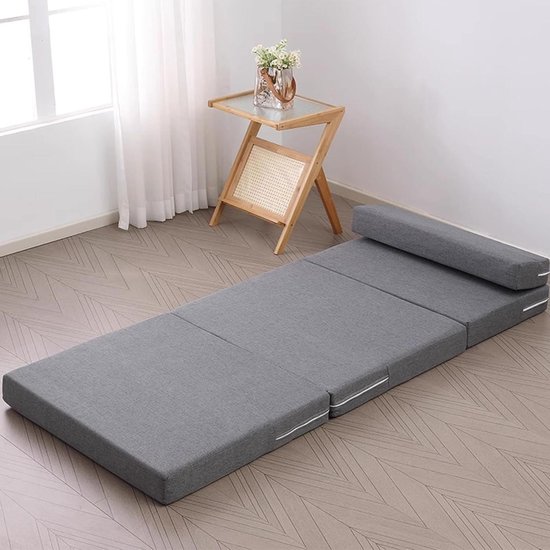Opvouwbare Matras - Vloermatras Slaapkussen - Gast Slapen - Afneembare Hoes - 150x60x10 cm - Donkergrijs