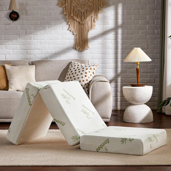 Opvouwbare matras - Vouwmatras traagschuim - Logeren en slapen - Waterdichte voering - 102 cm dik - Wit