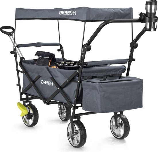 Opvouwbare met UV-bescherming - Koeltas 13 liter - Telescoopgreep & remmen - 80kg draagvermogen - Grijs Bolderkar van Merkloos