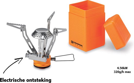 Opvouwbare mini kampeer kooktoestel met piezo - in koker - 7/16" EU aansluiting - ZONDER wegwerpcilinder van Merkloos