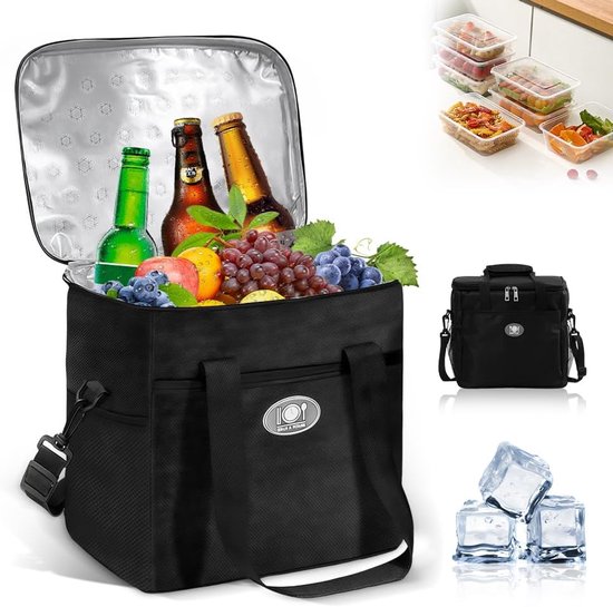 Opvouwbare mini-koeltas 16 liter - zwart, draagbare thermotas - isolatietas voor picknick, kantoorwerk van Merkloos