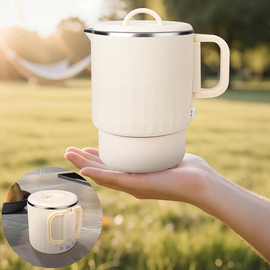 Opvouwbare Mini Waterkoker 1L - Draagbare Roestvrijstalen Waterkoker voor Reizen en Camping