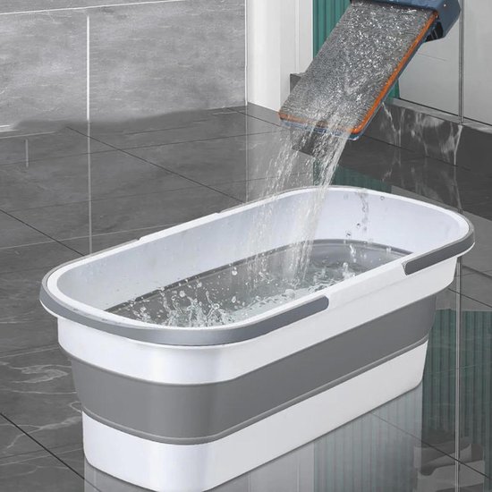 Opvouwbare Mop Emmer - Schoonmaak Kuip - Efficiënt Schoonmaken - Met Wielen en Wasbord - 12 Liter Capaciteit - Wit Grijs