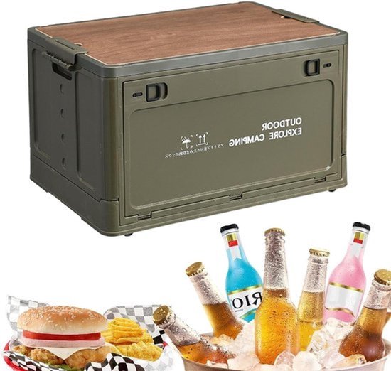 Opvouwbare Opbergbakken - Camping Opbergdoos Tuin - Kamperen Organiseren - Massief Houten Deksel - 378L x 316B x 121H cm