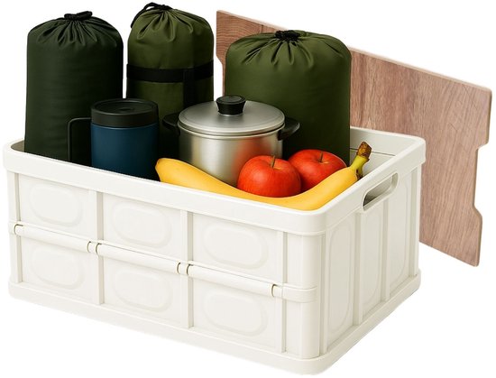Opvouwbare opbergdozen met deksels, kratten met deksels, plastic opbergbakken, stapelbare, opvouwbare multifunctionele doos voor kleding, speelgoed, boeken, voedsel, opbergcontainers, wit