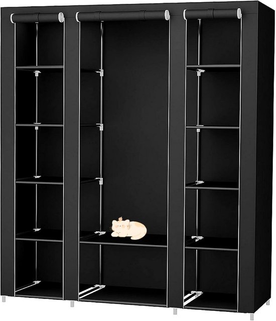 Opvouwbare opbergkast voor binnen - XL kledingkast voor slaapkamer en camping - Zwart 175 x 150 x 45 cm