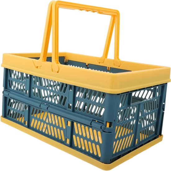 Opvouwbare Opbergmand - Winkelmand Plastic - Boodschappen Doen - Stapelbaar Ontwerp - 20x20x16 cm - Blauw