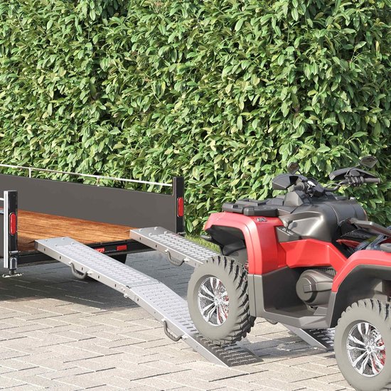 Opvouwbare oprijplaat, set van 2 stuks, van verzinkt staal, 166 cm, inklapbare oprijplaat voor motorfiets, 200 kg draagkracht per rail, robuuste oprijplaat