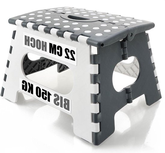 Opvouwbare opstap met rubberen noppen - antislip opklapkruk - draagbaar klimhulpmiddel - draagvermogen tot 150 kg - wit - grijs - 01 stuk van Kokido