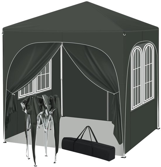 Opvouwbare Partytent - Easy up Partytent - Pop-up Paviljoen - 2x2m - Verstelbare Hoogte - Zijwanden - Waterdicht - UV - Bescherming - Buiten - Grijs van EAGLE STYLE