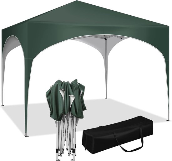 Opvouwbare Partytent - Tuinpaviljoen - Roestvrij Staal - Pop-Up Paviljoen - Partytent - Waterdicht - met Halfrond dak voor Buitenmarkt - Opvouwbare Tuinluifel - 3*3m - Groen