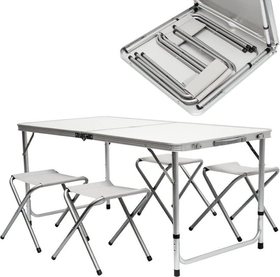 Opvouwbare Picknicktafel Draagbaar voor Camping - Vouwtafel 120x60x70cm - Wit Vouwtafel van Merkloos