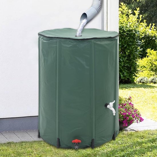 Opvouwbare regenton 750 liter watertank van pvc voor tuinirrigatie, regenreservoir met kraan en filter, inklapbaar, groen