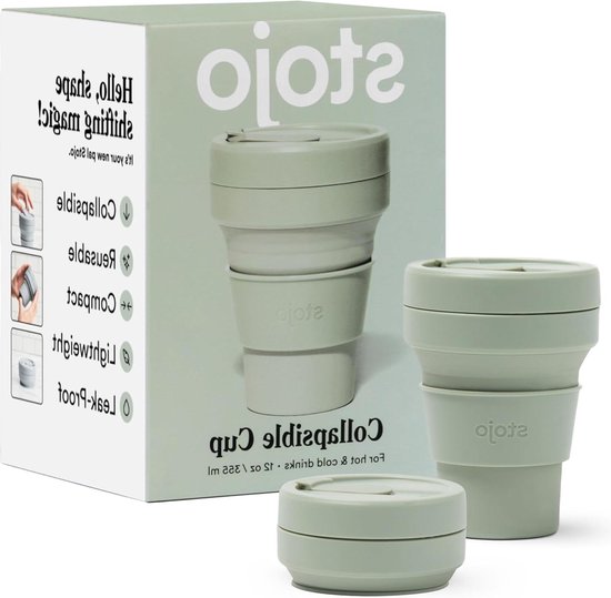 Opvouwbare reisbeker saliegroen 355 ml lekvrij herbruikbaar meeneemformaat siliconenbeker warme koude dranken kamperen wandelen vaatwasserbestendig nooitwegwerpen van Merkloos